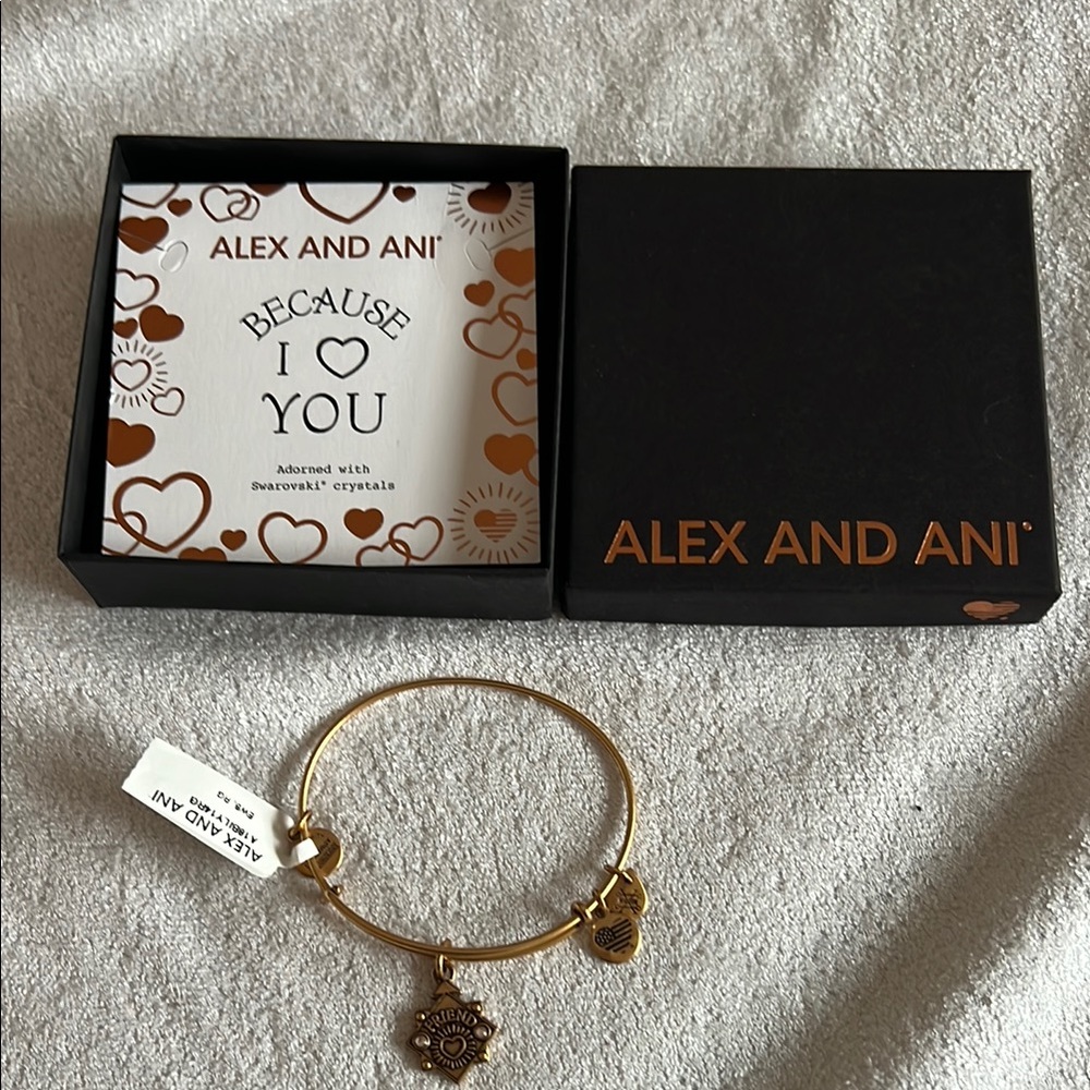 NWT Alex and Ani Gold Charm Bracelet - Because I Love You